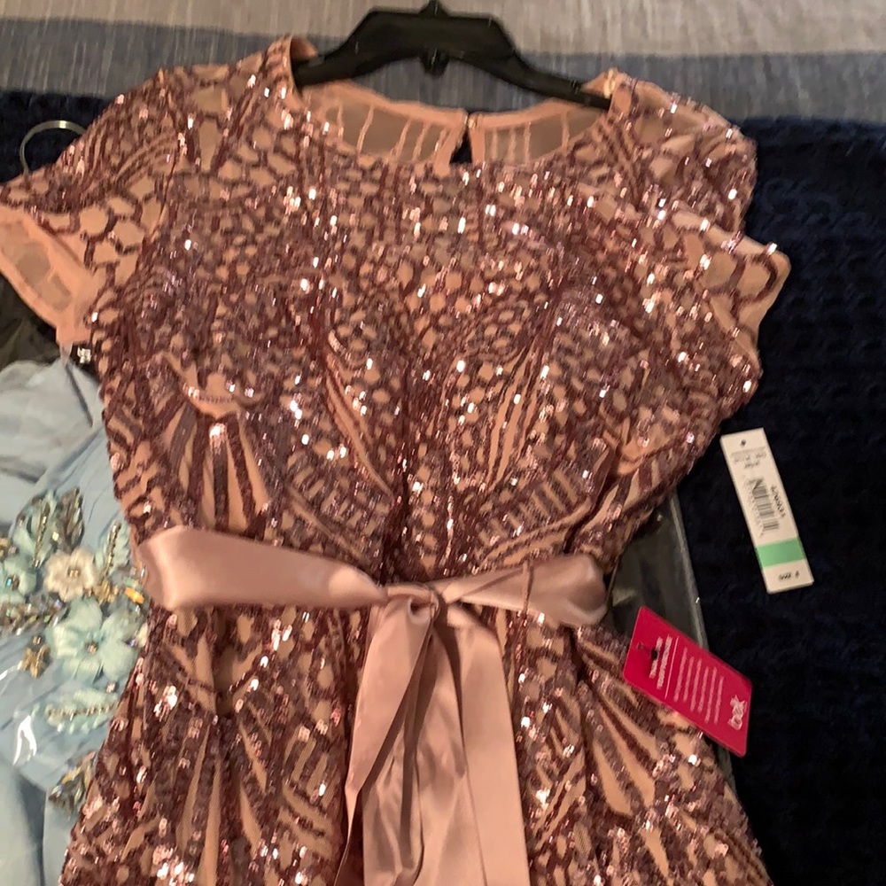 Mother of bride champagne/mauve evening dress.